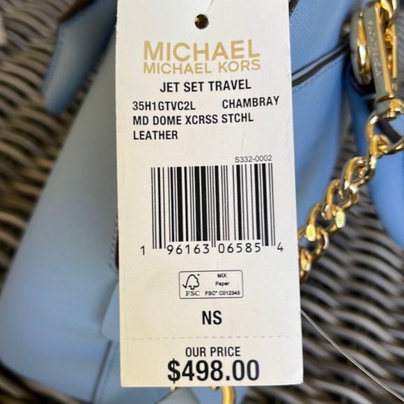 Michael Kors Jet Set Travel Medium Dome Satchel Crossbody Leather Chambray - Picture 14 of 16